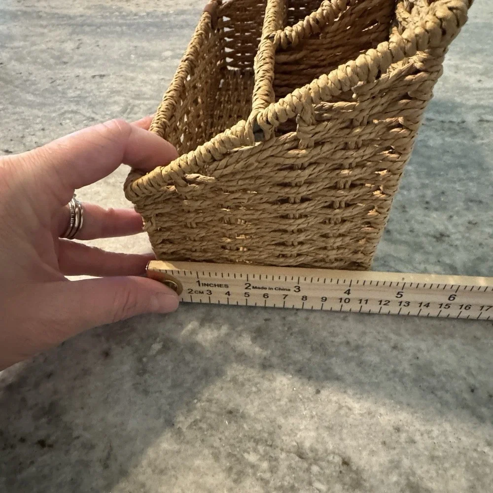 Wicker Basket Organizer Mail Stationary Holder Rectangle Divider Farmhouse